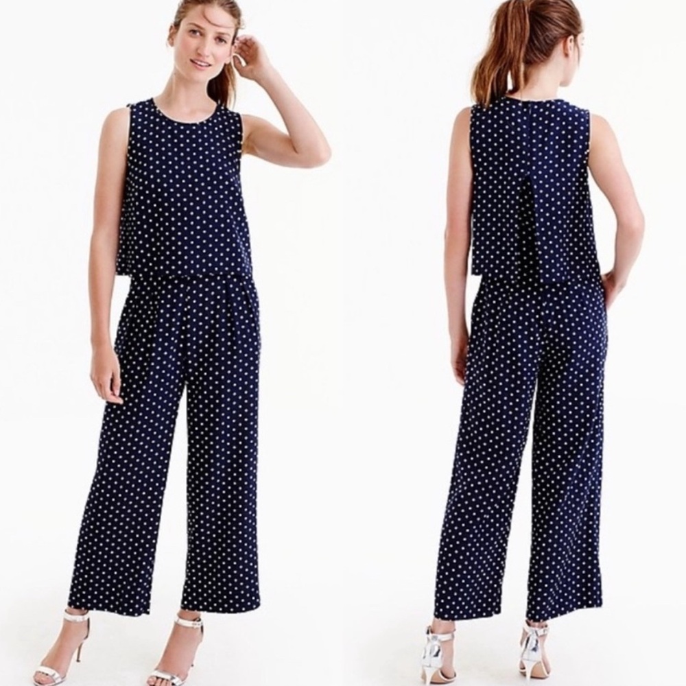 J.Crew Polka Dot Navy Jumpsuit size 6T 100% silk